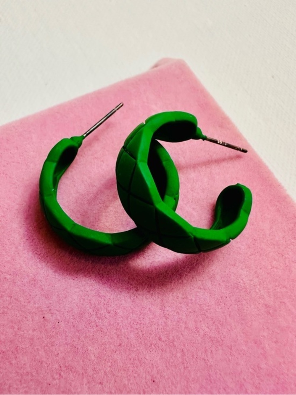 NWT Green Quilted Hoop Earrings
